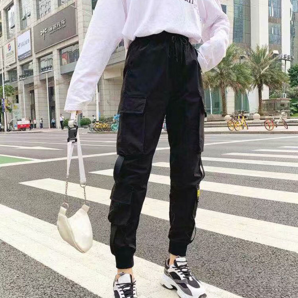Fashion Streetwear Cargo Pants Elastic Waist Joggers Harajuku BF Loose Haren Casual Trousers Plus Size 3XL 210428