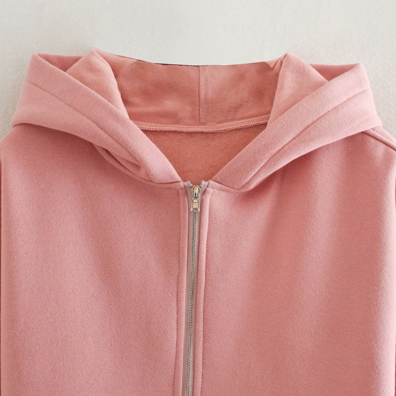 Pink Korean Round Neck Long Sleeve Zipper Chic Female Coat Korean Harajuku Fashion Casual Sports Loose Women's Jacket Tops 210507