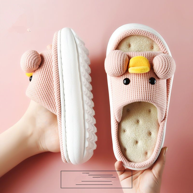 Winter fashion lovely thick bottom cartoon linen slippers for home comfortable soft massage couple cotton shoes 36-41 Factory direct sale