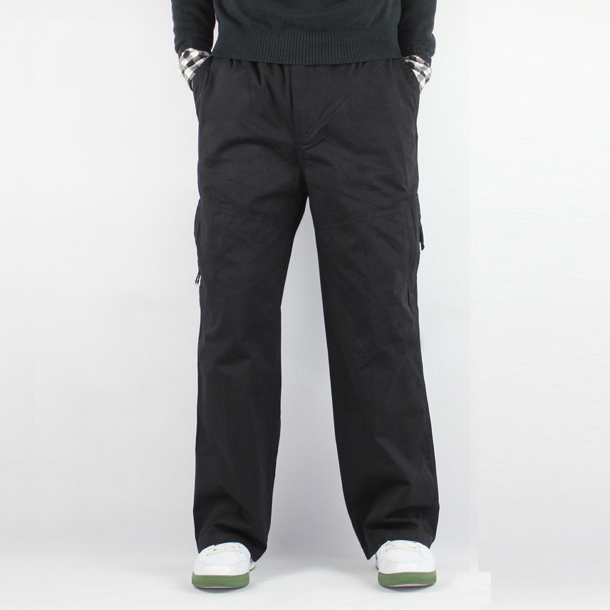 100% COTTON Summer Men's Casual Pants Loose Elastic Trousers for Men Black Army Green Grey Big and Tall Plus Size XL-6XL 5XL 210518