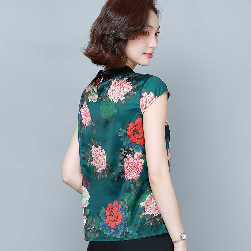 Korean Silk Women Blouses Woman Satin Print Shirt Ladies Peony Floral Top Plus Size Blusas Mujer De Moda 210531