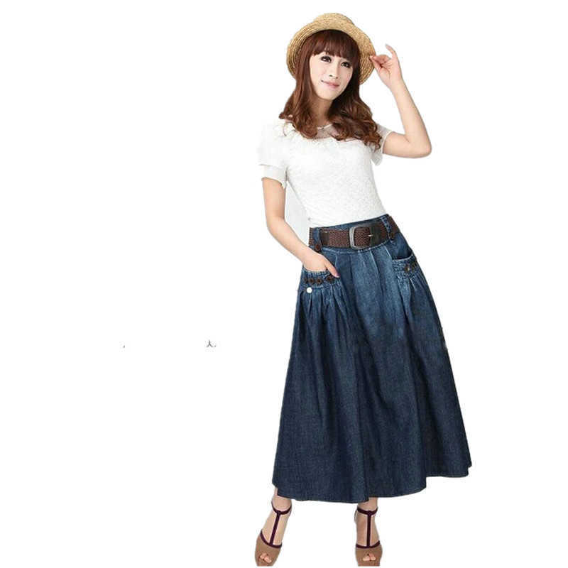 TIYIHAILEY Fashion Denim All-match Loose Casual Jeans Skirt Elastic Waist Long For Women With Belt S-3XL 210621