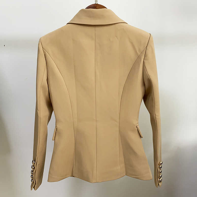 TOP QUALITY Stylish Classic Blazer Women's Double Breasted Metal Lion Buttons Jacket Outer Wear Khaki 210930