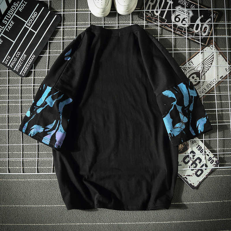 Flame Butterfly T-shirt Men Street Fashion Summer O-Neck Men's Tshirt Hip Hop Harajuku Tee Shirts Loose 100% Cotton Couple Tops 210707