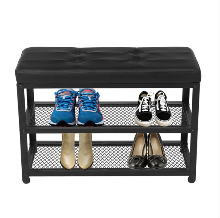 2021 Baking Dishes Pans Entryway Shoe Rack Cushioned Seat 3-Tier Organizer Blcak Color