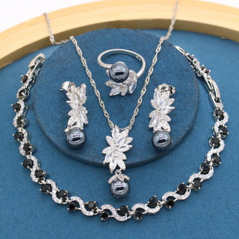Earrings & Necklace Freshwater Black Pearl White Zirconia Silver Color Jewelry Sets For Women Bracelet Ring Gift Box
Earrings & Necklace Freshwater Black Pearl White Zirconia Silver Color Jewelry Sets For Women Bracelet Ring Gift Box