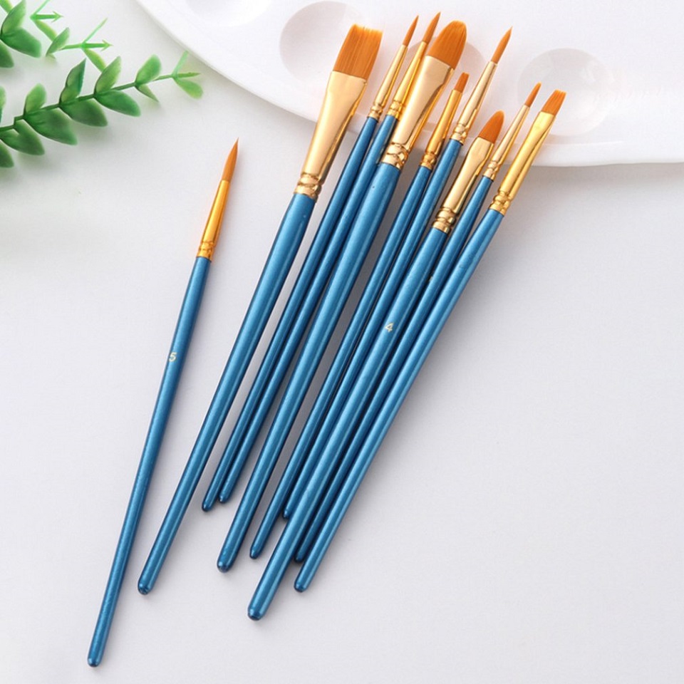 10 pcs Artist Nylon Paint Brush Professional Watercolor Acrylic Wooden Handle Painting Brushes Make Up Tools