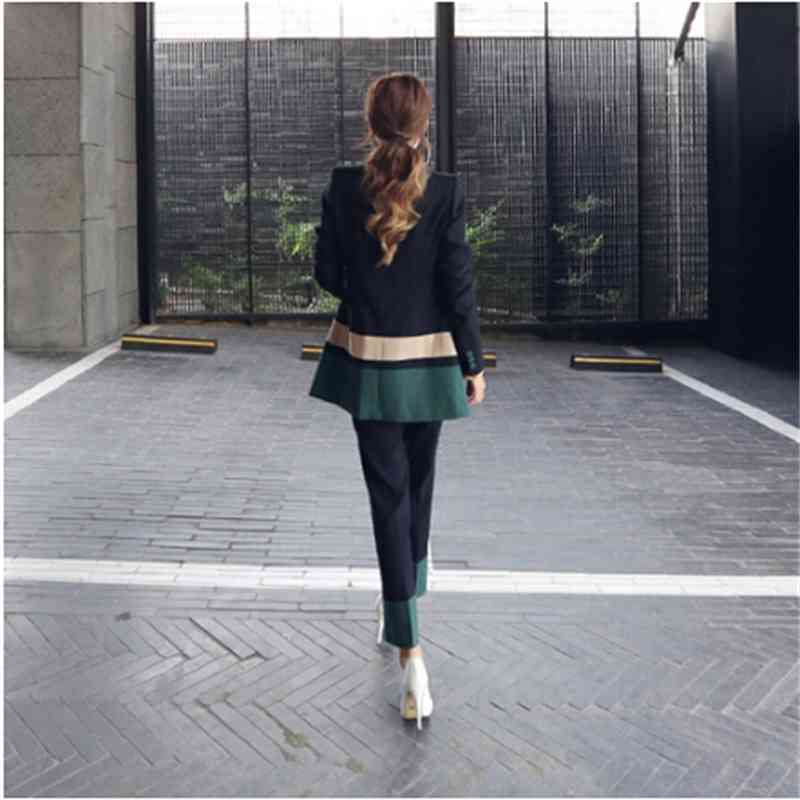 Women Spring Two Piece Set Office Suit Autumn Double Breasted Long Jacket+Long Pant Suits Businness Work Wear 210520