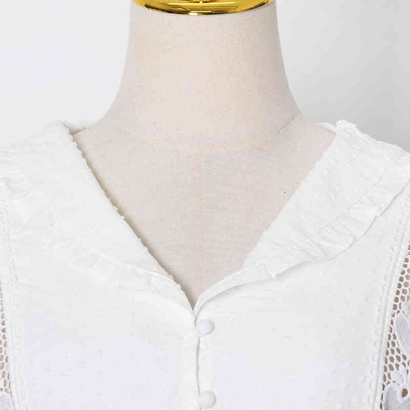 TWOTWINSTYLE Elegant Two Piece Set For Women Lapel Long Sleeve Short Tops High Waist Ball Gown Skirt Patchwork Lace Sets Female 210517