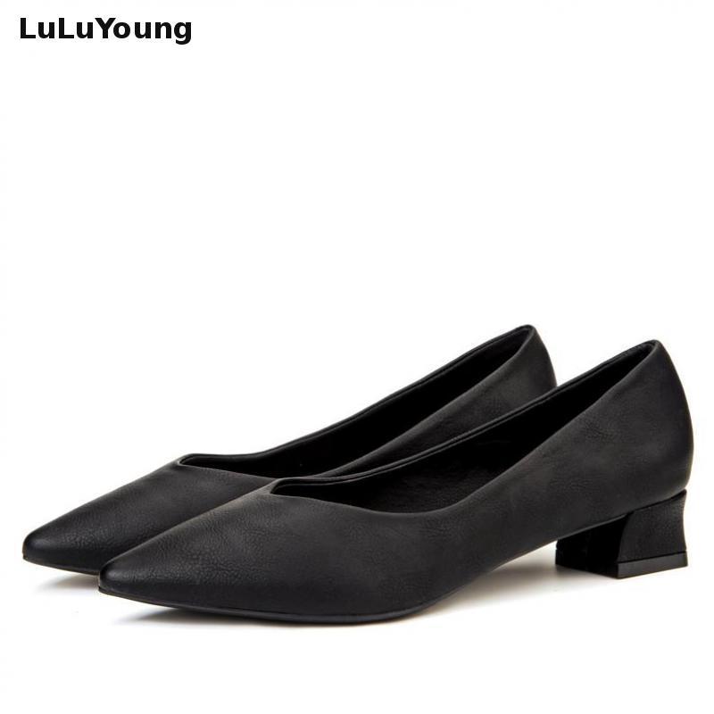 Black Shoes Women Low Heel 3cm Point Toe Fashion Woman Dress