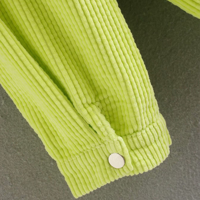 Lapel Long Sleeve Corduroy Fluorescent Green Fresh Loose CHIC Female Coat Single-breasted Sweet Pocket Women's Jacket 210507