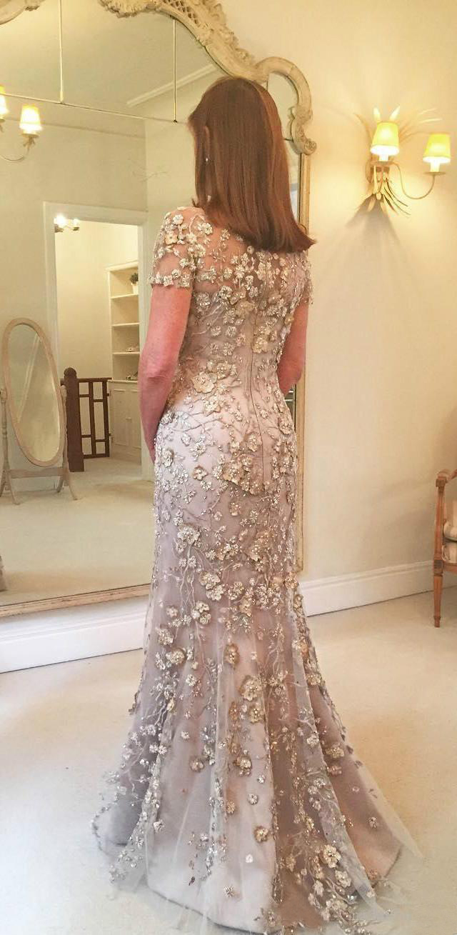 2022 Mermaid Mother Of The Bride Dresses Beaded 3D Floral Appliqued Lace Short Sleeve Mother Gowns Custom Made Wedding Guest Dresses
