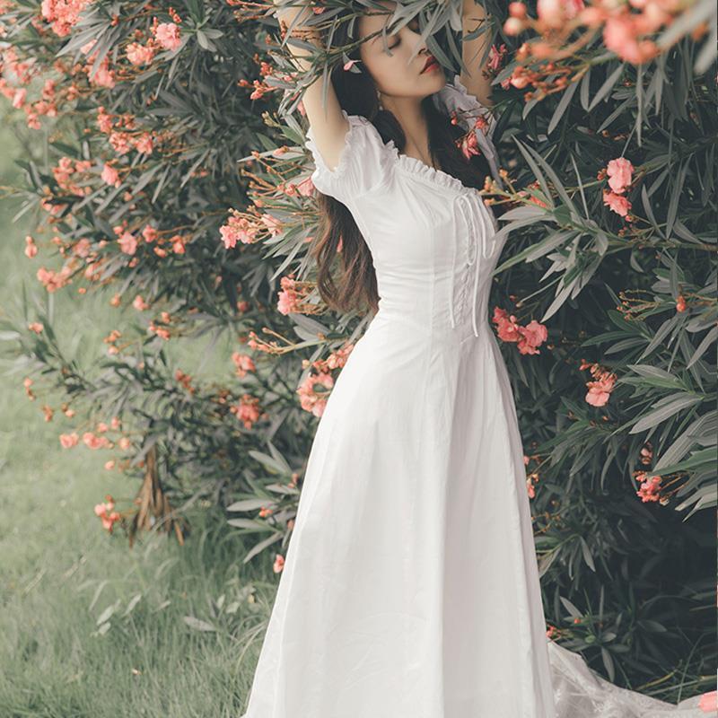 Elegant Fairy Dress Women White French Puff Sleeve Chiffon Dress Korean Japan Style Sweet Vintage Retro Summer Dress 210325