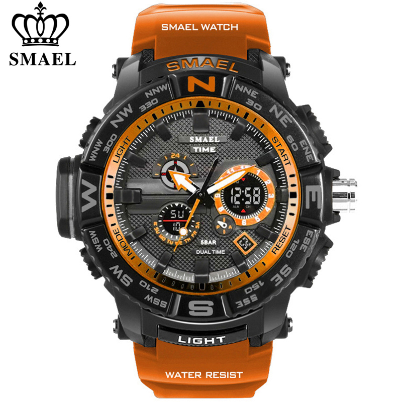 men sport watches SMAEL brand dual display watch men LED digital analog electronic quartz watches 30M waterproof male clockg, Black golden
men sport watches SMAEL brand dual display watch men LED digital analog electronic quartz watches 30M waterproof male clockg, Black golden