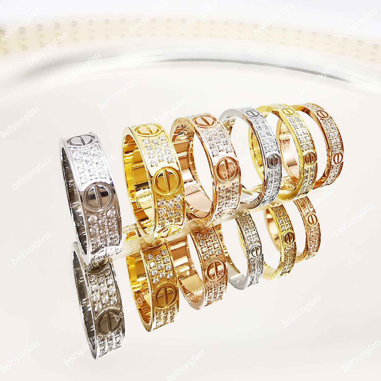 Fashion Brand Jewelry Love Ring Three and two rows of Diamond Rose Gold Designers Rings for Wedding Anniversary or Gift With Case, Silver 
Fashion Brand Jewelry Love Ring Three and two rows of Diamond Rose Gold Designers Rings for Wedding Anniversary or Gift With Case, Silver