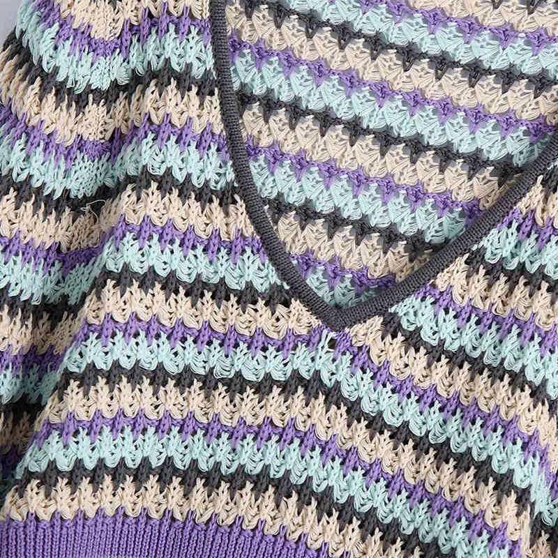 Casual Women V Neck Knitted Blouse Spring-autumn Fashion Ladies High Street Vintage Shirt Female Jacquard Top 210515