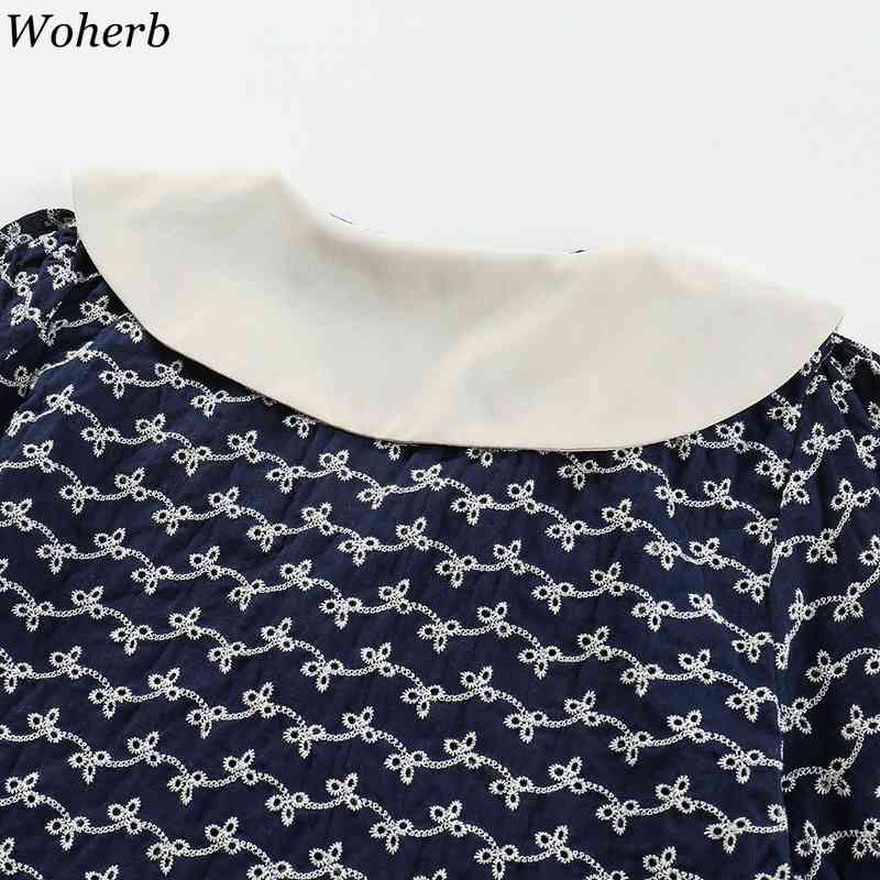 Blouse Women Summer Loose Short-sleeve Print Shirt Korean Temperament Peter Pan Collar Slim Fit Tops Elegant Blusas Mujer 210519