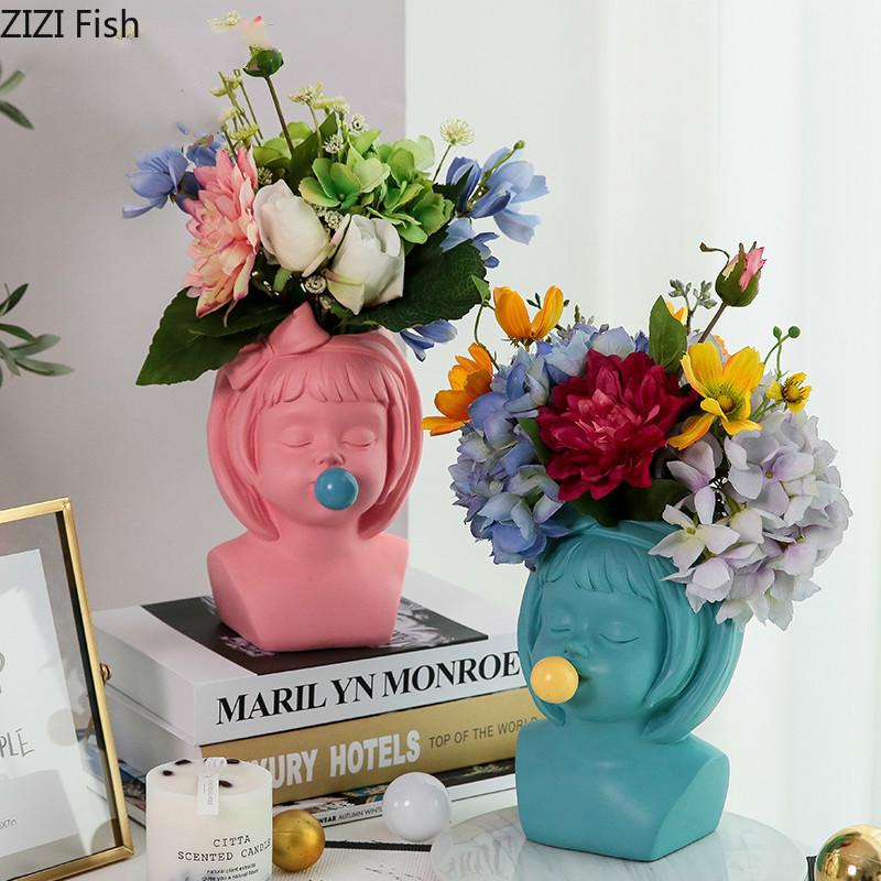 Creative Nordic Resin Human Head Vase Girl Bubble Gum Modern Home Decorative Ornaments Crafts Flower Arrangement Vases
Creative Nordic Resin Human Head Vase Girl Bubble Gum Modern Home Decorative Ornaments Crafts Flower Arrangement Vases