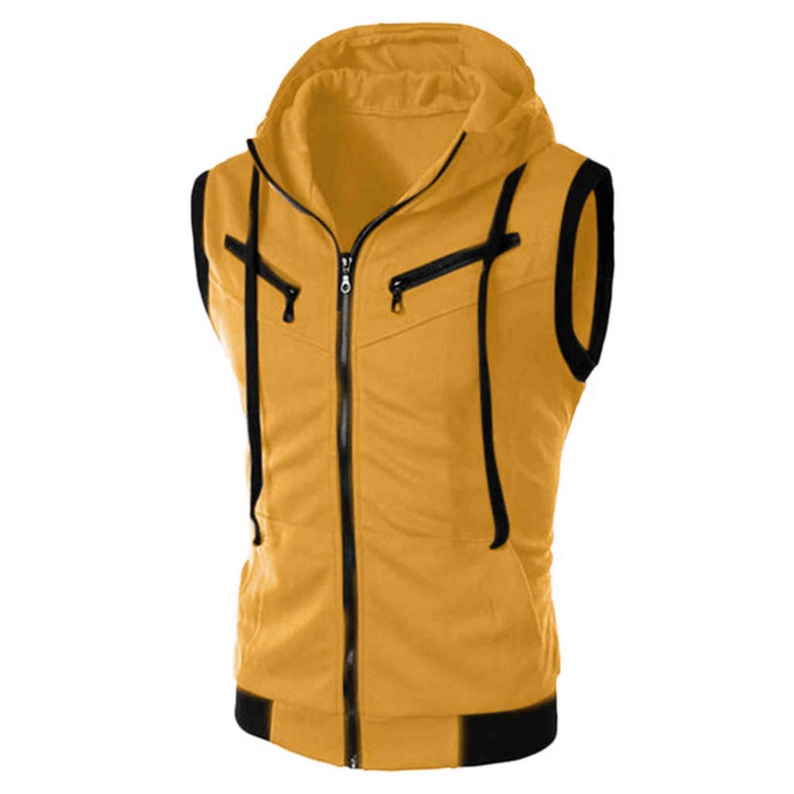 LUCLESAM Men Sleeveless Slim Fit Hoodie Vest Zipper Drawstring Gilet Jacket with Pockets veste sans manche chalecos para hombre 211111
