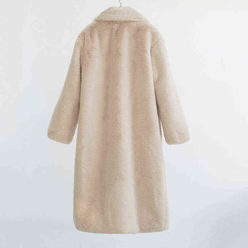 Wixra Ladies Faux Leather Long Coats Femme Pockets Soft Mink Fur Womens Trendy Street Style Loose Short Outwear Winter 211123