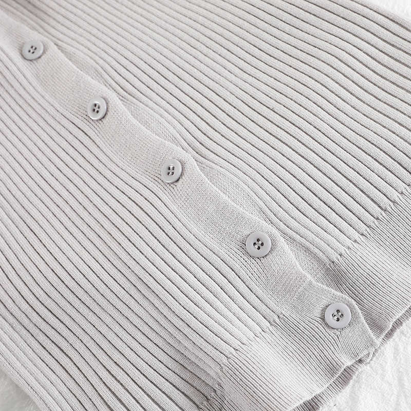 DEAT Women Sexy Bottomed Knitted Dress Long Sleeve V-neck Single Breasted Buttocks Fashion Spring Autumn MZ978 210709