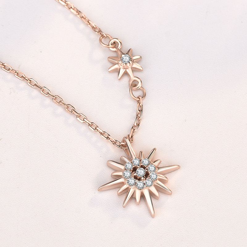 rose gold platinum S925 Sterling Silver rhinestones Choker Sunburst Short Dainty Necklace Pendant for Women Girl