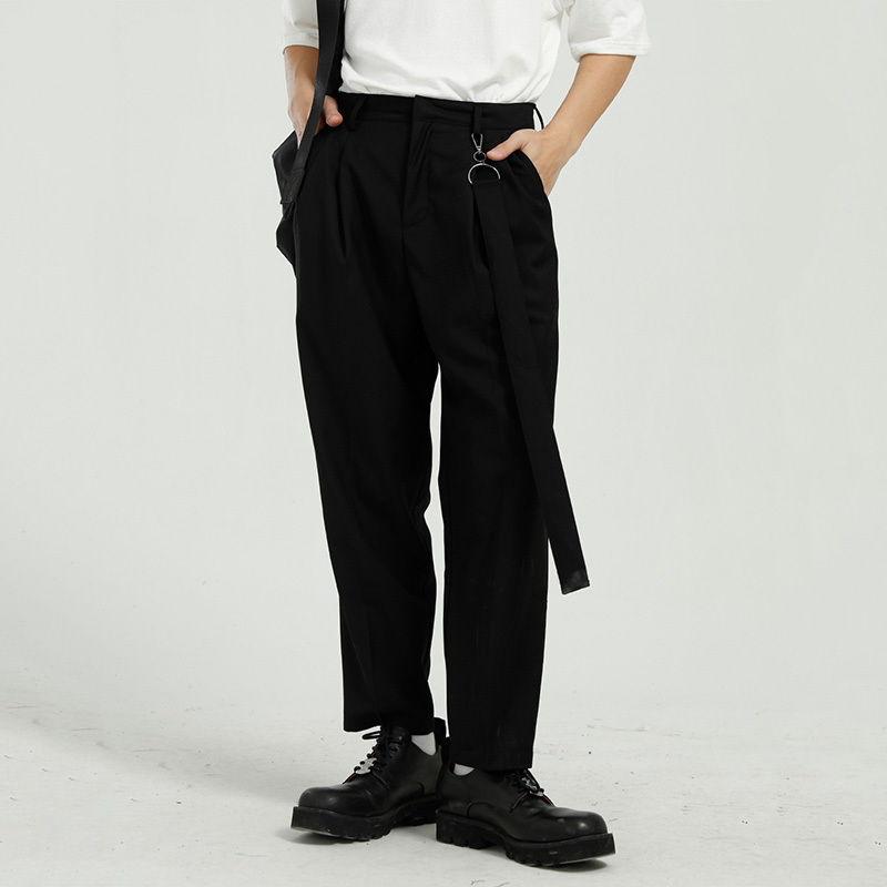 IEFB Men's Clothing Spring Trousers Korean Fashion Slim Fit Solid Color Mid Waist Casual Suit Pants With Pendant 9Y5825 210524