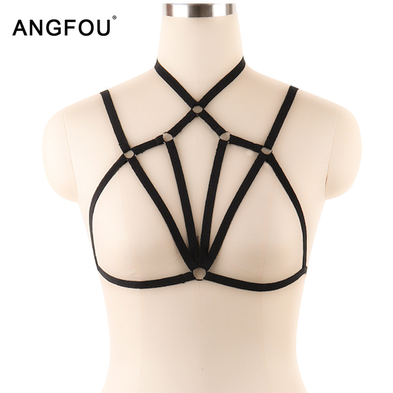 Sexy Women Lingerie Cupless Bra Erotic Strappy Top Elastic Body Strap Underwear Black Rope bra Female's Lingerie Bra 210515