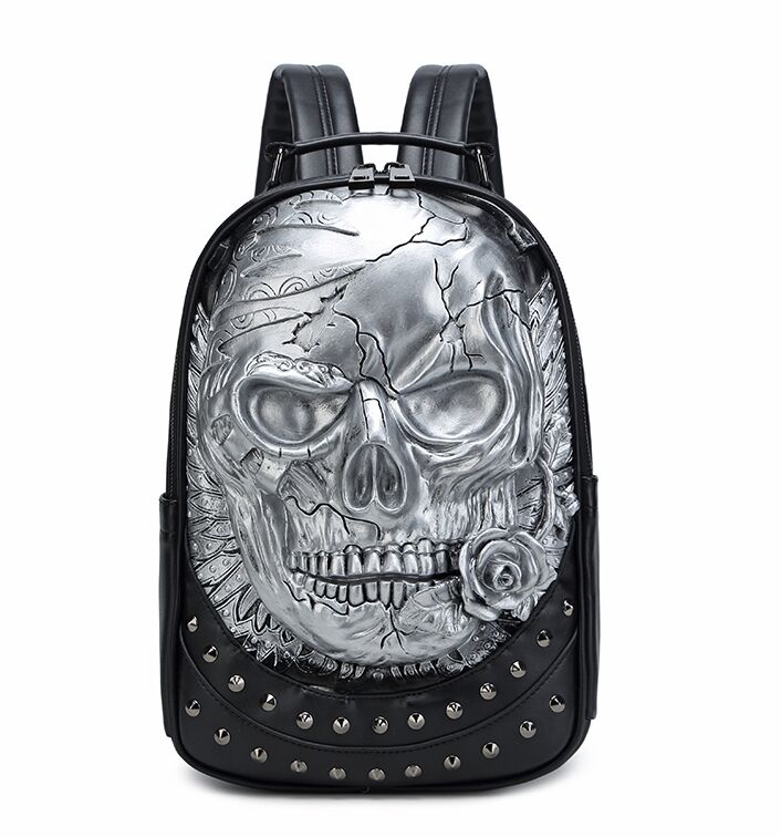 3D Embossed rose Skull Backpack bags for Men women unique Bag rivet whimsical Cool Rock Laptop Schoolbag travel computer bag