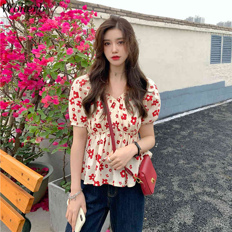Summer Kawaii Floral Print Dress Women Elegant Puff Sleeve Sweet Dresses Ladies Korean Chic Mini Robe Vintage Vestidos 210519