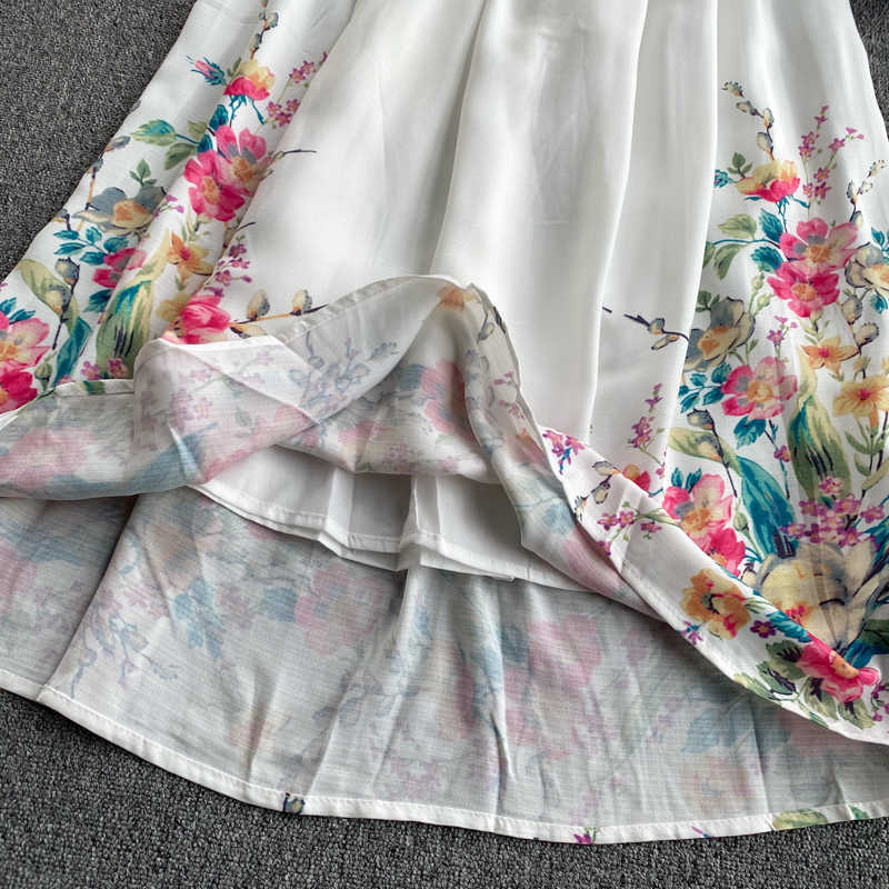 DEAT Spring Arrivals Print Round Collar Puff Sleeve High Waist Loose Vintage Style A-line Dress MZ509 210709