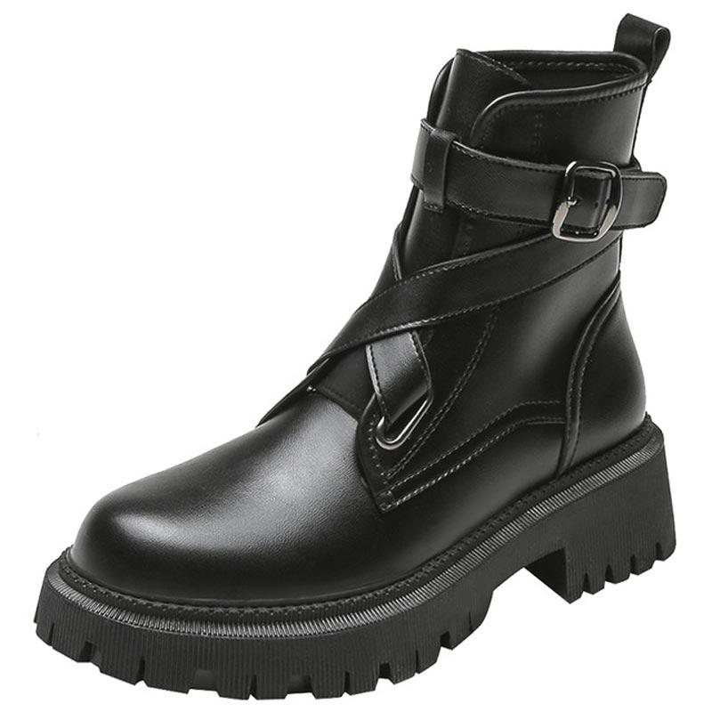 Boots Women 2021 Autumn Waterproof Solid Color Platform Woman Breathable Buckle Casual Shoes Sneakers