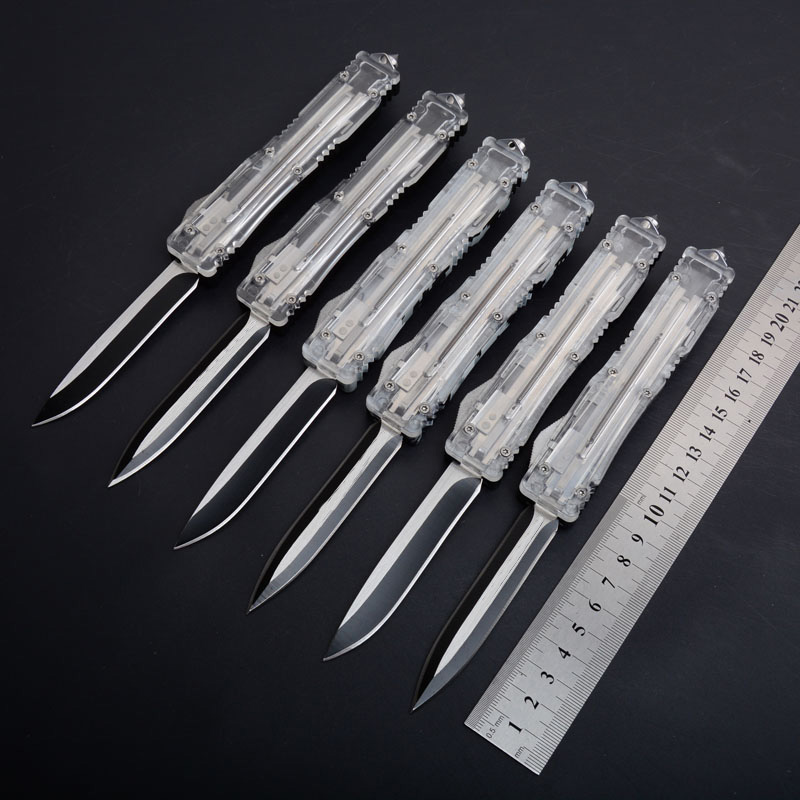1Pcs High Quality Automatic Tactical Knife 440C Black Oxide + Wire Drawing (Two-tone) Blade Zn-aluminum Alloy + Acrylic Handle Survival Kniv
1Pcs High Quality Automatic Tactical Knife 440C Black Oxide + Wire Drawing (Two-tone) Blade Zn-aluminum Alloy + Acrylic Handle Survival Kniv