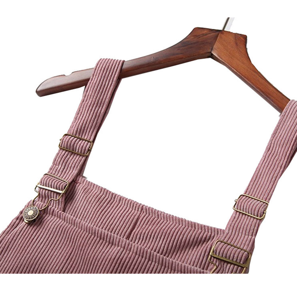Women Retro Corduroy Dress Autumn Spring Suspender Sundress Casual Loose Vest Overall Female Natural es 210428