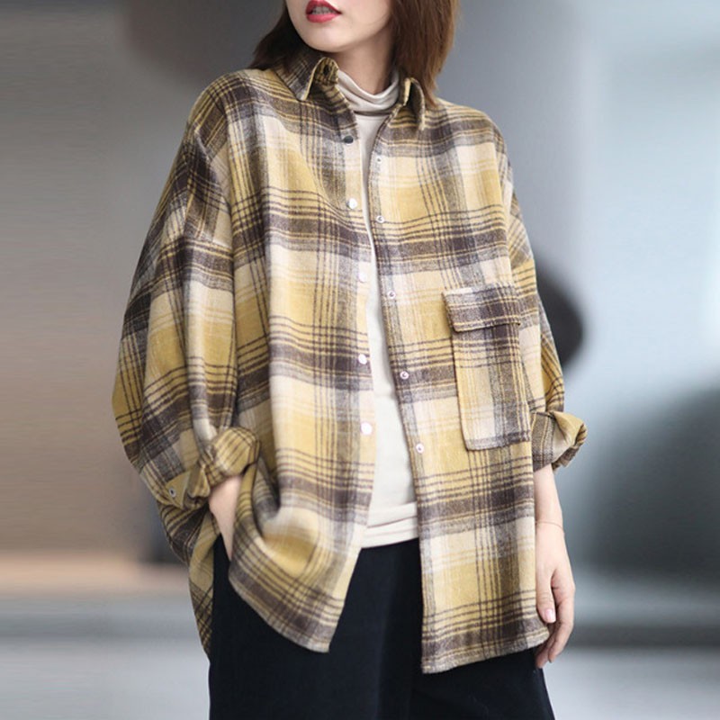 Johnature Retro Fashion Korean Turn-down Collar Long Sleeve Plaid Shirt Coat Autumn Cotton Linen Comfortable Women Coat 210521, Yellow
Johnature Retro Fashion Korean Turn-down Collar Long Sleeve Plaid Shirt Coat Autumn Cotton Linen Comfortable Women Coat 210521, Yellow
