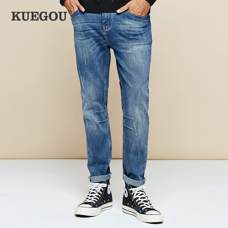 KUEGOU Men's jeans Pencil pants men's slim South Korean style fashion Elastic jeans men's trousers blue size KK-2983 210524