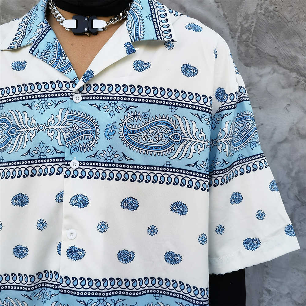 Shirts for Men Stripe Patchwork Hawaiian Beach Holiday Harajuku Short Sleeve Casual Oversized Summer Paisley Shirt 210601