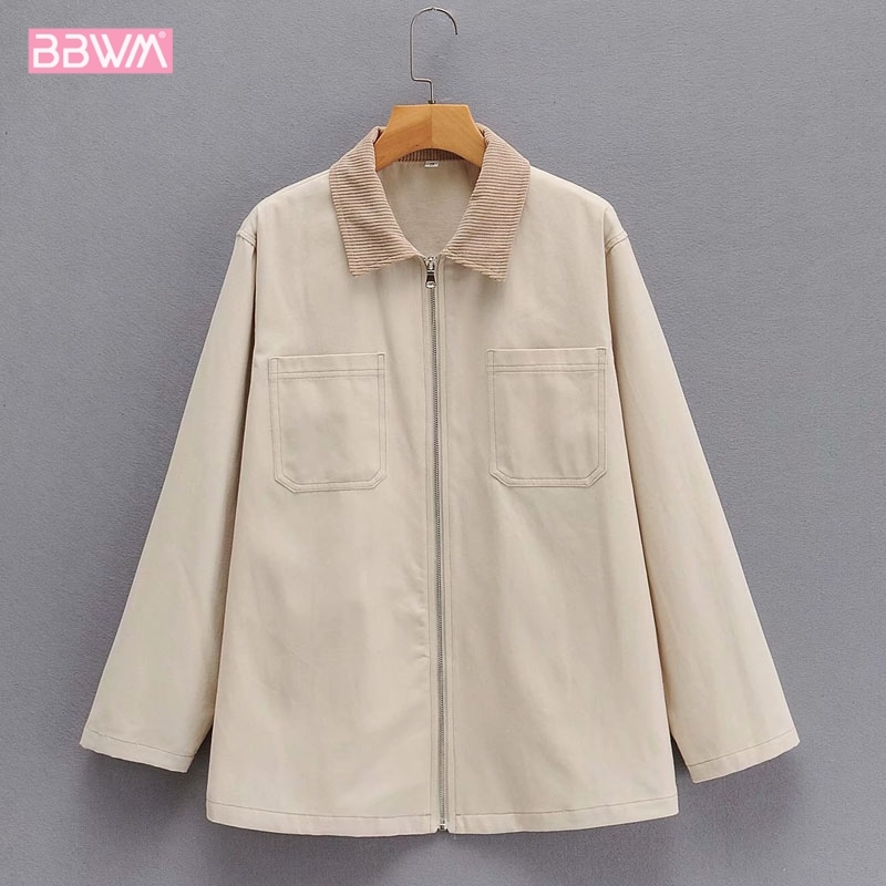 Solid Color Double Pocket Single Breasted Chic Female Coat Korean Version Simple Stitching Long-sleeved Women's Jacket 210507