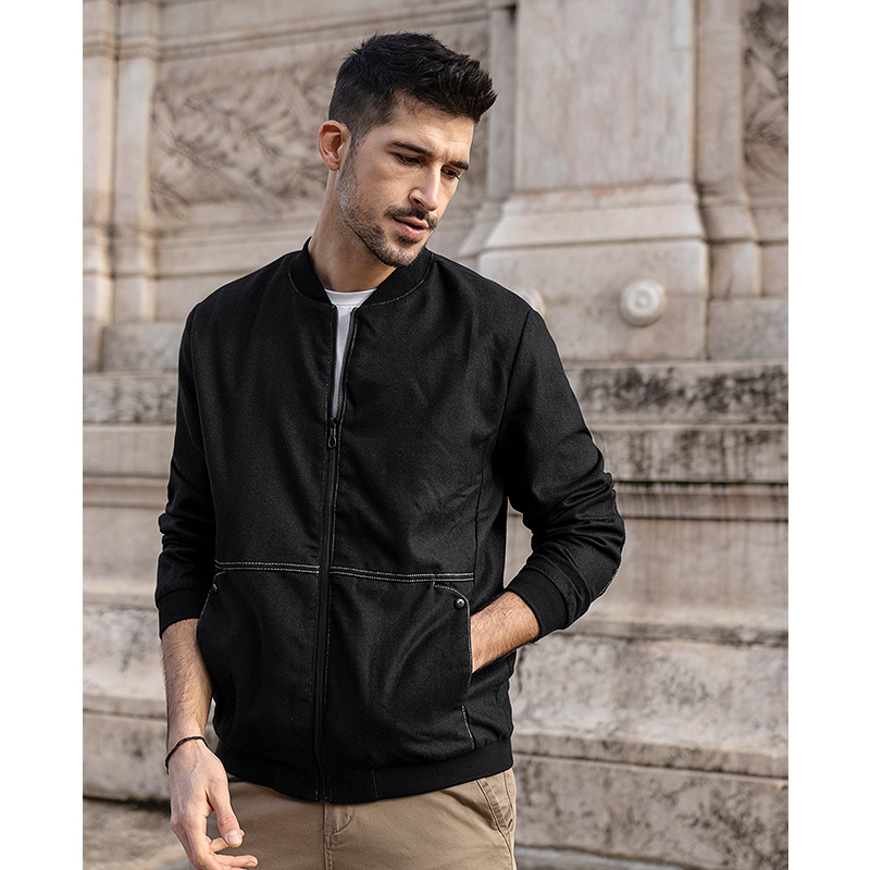 KUEGOU Autumn Men's jacket Slim Black Men Bomber Cardigan Jacket Fashion Contracted Leisure Baseball Zipper Top UW-0762 210524