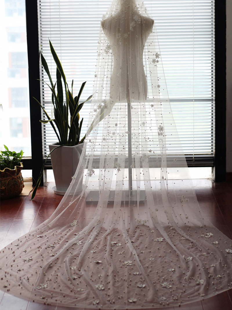 Beautiful Beading Wedding Veils Appliques Lace with Comb Bridal for Girls Cathedral Luxury Long Chapel Length Beaded