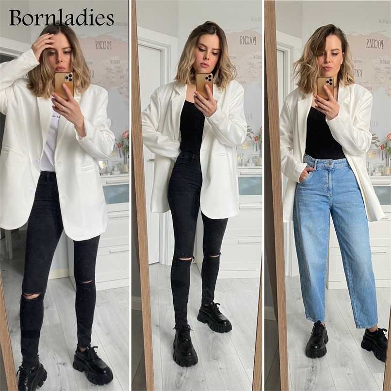 Boraladies Women Chic Oversized Green Blazer Spring Single Buttons Female Loose Suit Jacket Full Sleeve Outwear Y2K 210930