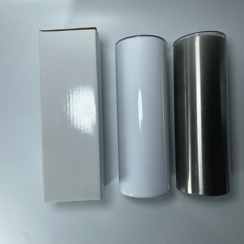 Blank Sublimation Tumbler 20oz STRAIGHT skinny tumbler Straight Cups Stainless Steel slim Insulated Tumbler Beer Coffee Mugs Rubber bottom
