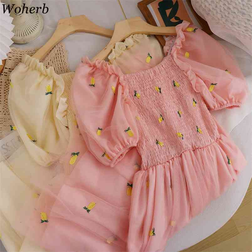 Sweet Mesh Dress Women Summer Kawaii Cute Embroidery Dresses Vintage Korean Short Sleeve Robe Midi Vestidos 210519, White
Sweet Mesh Dress Women Summer Kawaii Cute Embroidery Dresses Vintage Korean Short Sleeve Robe Midi Vestidos 210519, White