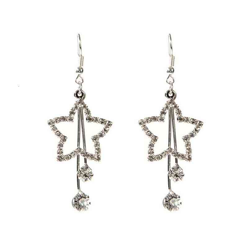 Charms Ear Stud Clip Rings Korean Shining Five Pointed Star Rhinestone Fashion Long Temperament Pendant Exaggerated Water Drop