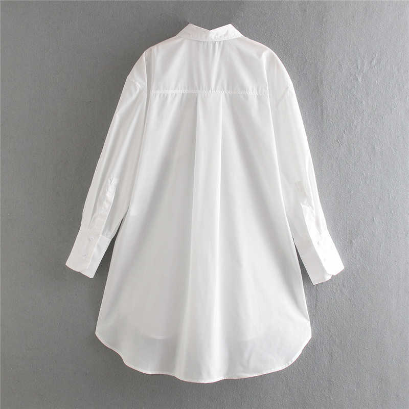 Elegant Women Turn Down Collar Shirts Fashion Ladies Solid White Loose Tops Streetwear Female Chic Oversize Long Blouses 210527