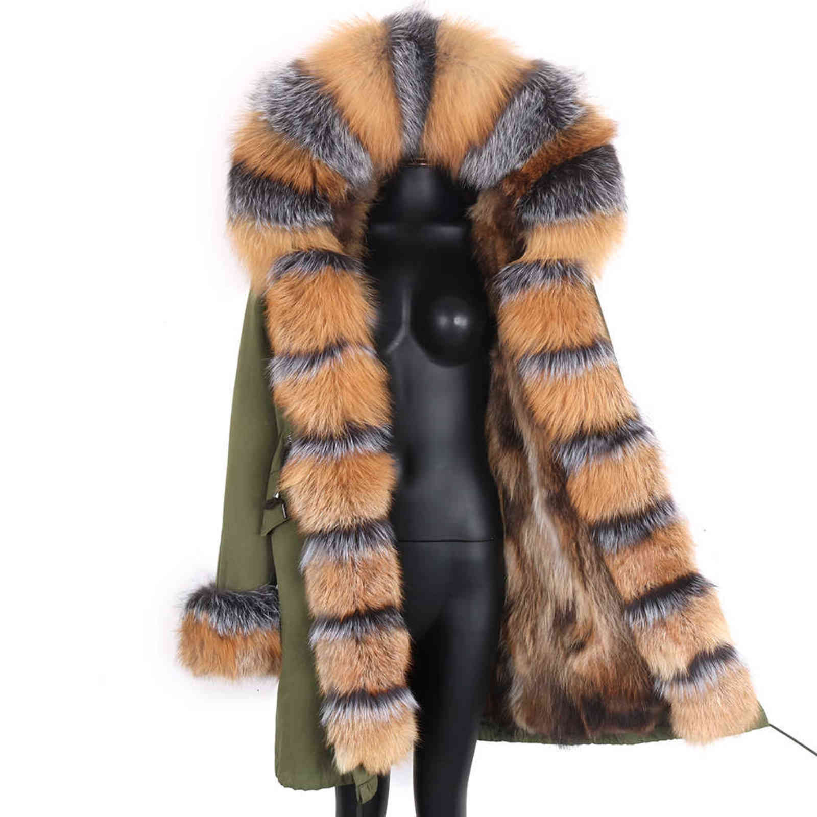Winter Jacket 7XL Women Waterproof Long Parka Real Fur Coat Natural Raccoon Fur Collar Outerwear Streetwear Fur Coat 211123