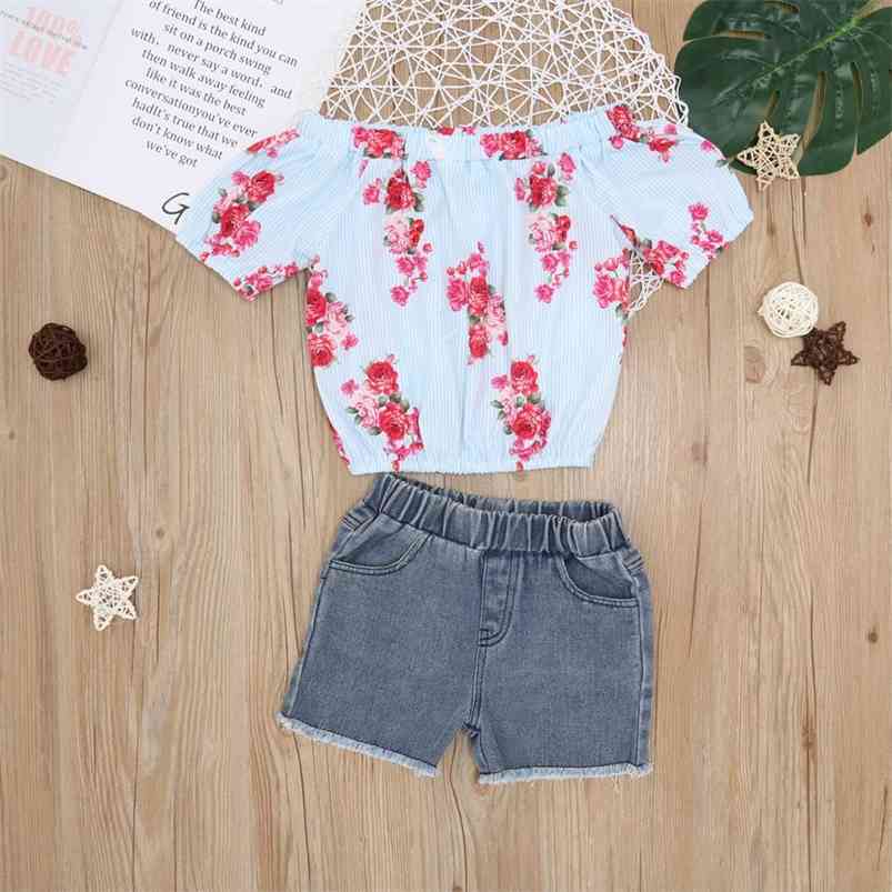 Summer Children Sets Casual Short Sleeve Print Floral Denim shorts Cute 2Pcs Girls Clothes 1-6T 210629, Sky blue
Summer Children Sets Casual Short Sleeve Print Floral Denim shorts Cute 2Pcs Girls Clothes 1-6T 210629, Sky blue