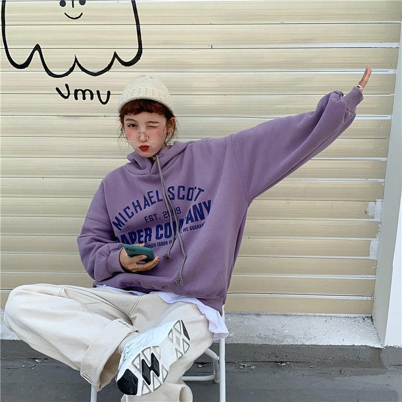 Women Simple Sweatshirt Hooded Velvet Chic Loose Oversize Streetwear 6 Colors Plus Size Casual Harajuku Korean Style Hoodies Women's & Sweat