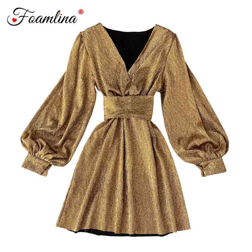 Autumn Fashion Sexy Women V Neck Long Lantern Sleeve Golden Glitter Elegant Ladies Christmas Party Dress Vestidos 210603
Autumn Fashion Sexy Women V Neck Long Lantern Sleeve Golden Glitter Elegant Ladies Christmas Party Dress Vestidos 210603