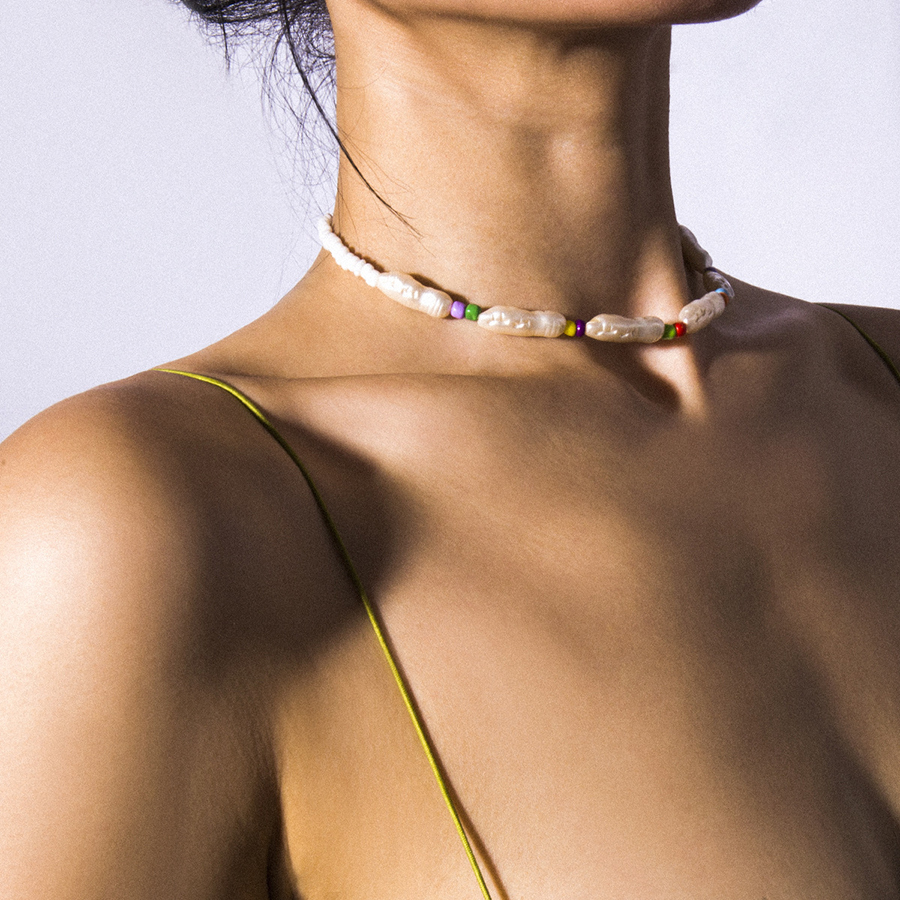 Seed Beaded Necklaces Simple Contrast Color Rice Bead Creative Sticker Neck Clavicle Chain Light Luxury Special-shaped Geometric Pearl Necklace Jewelry Gift